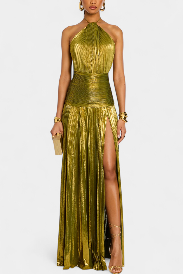Lorette | Metallic Open Back Dress
