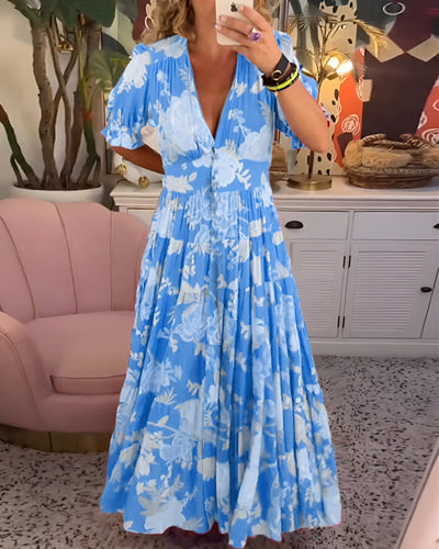 Carine | Pocket Dress with V-Neck Floral Print