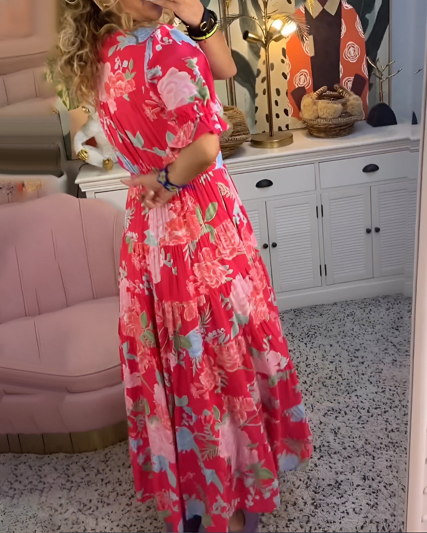 Carine | Pocket Dress with V-Neck Floral Print