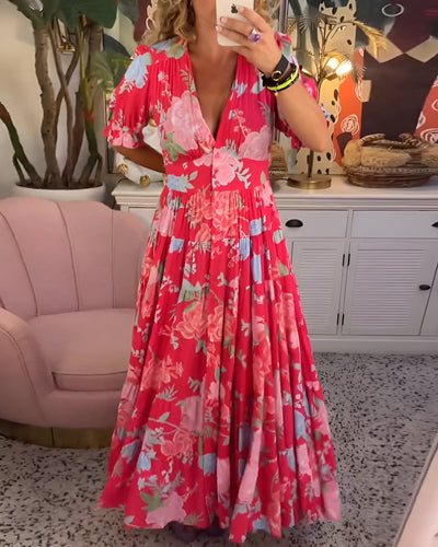 Carine | Pocket Dress with V-Neck Floral Print